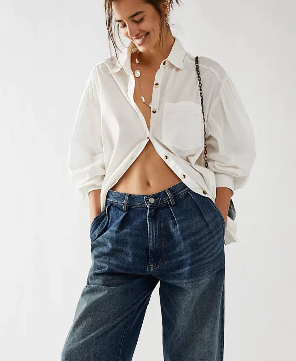 Free People Happy Hour Solid Button Down Top - White Fashion Sale