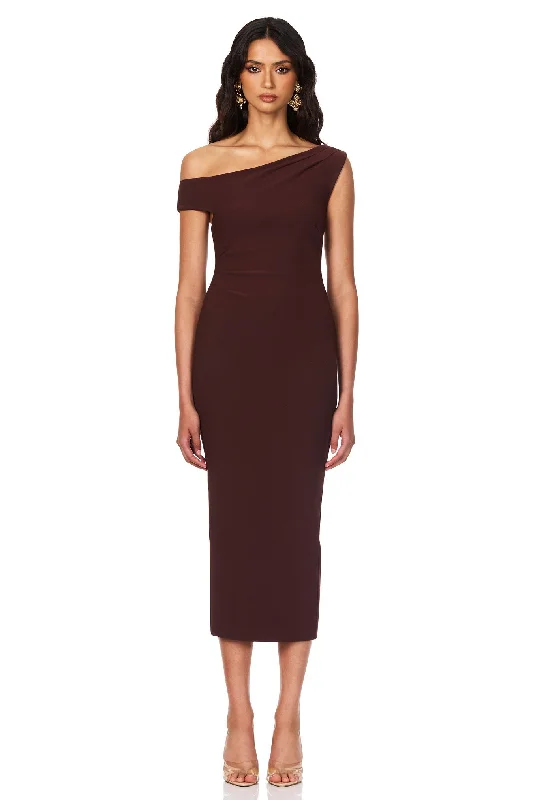 Nookie Natalia Midi Dress - Chocolate Flowing Silhouette