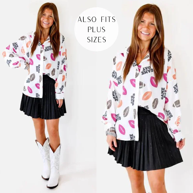 The Gameday Way Button Up Football Print Top in White Gorgeous Glamour Collection