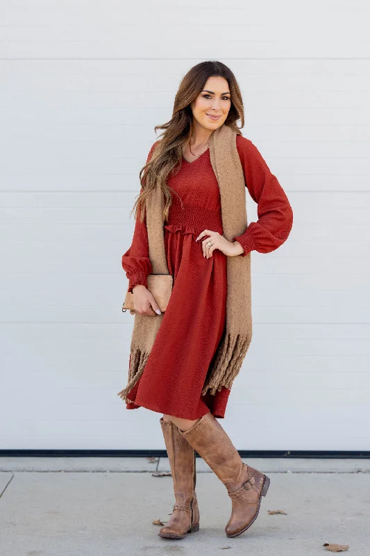 Cinch Accented Long Sleeve Dress Limited Stock