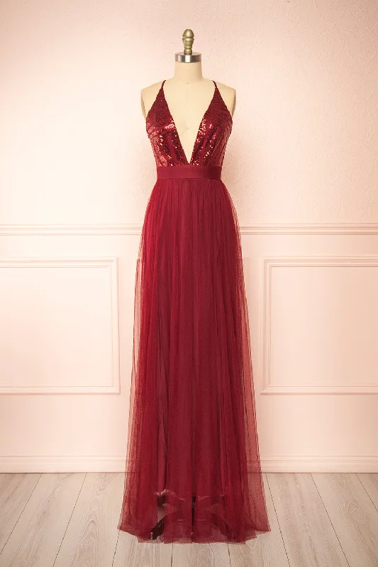 Kaia Burgundy | Sequin Gown Modern Glamour