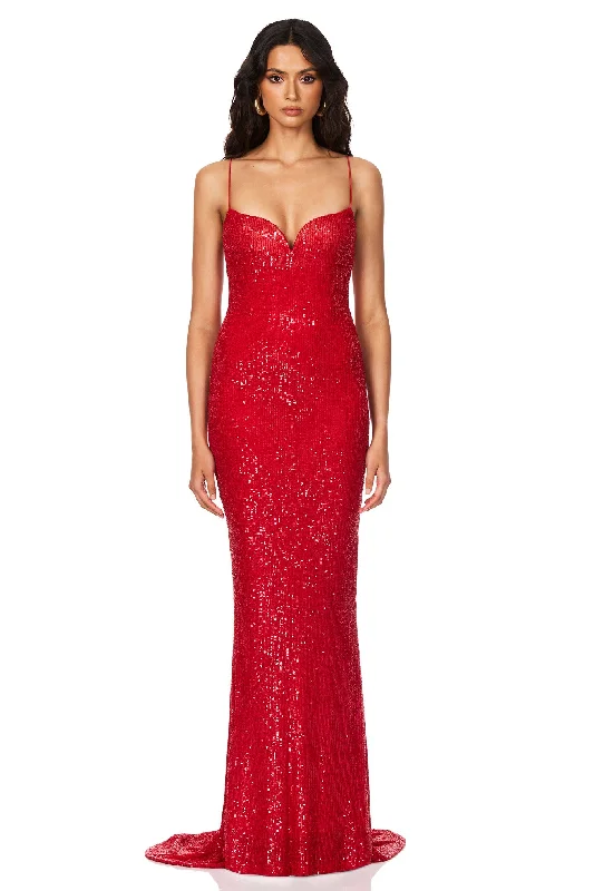 Nookie Serena Sequin Gown - Scarlet Red Father's Day Deals