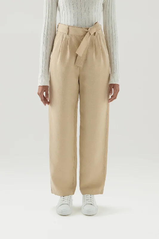 Belted Pants in Viscose Linen Blend FEATHER BEIGE Versatile Outfits