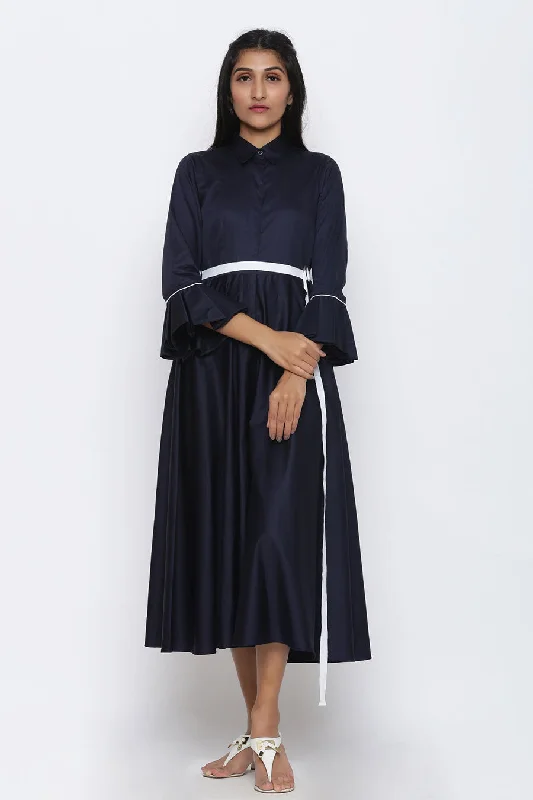 Navy Blue Drama Sleeve Culotte Jumpsuit Seasonal Trends