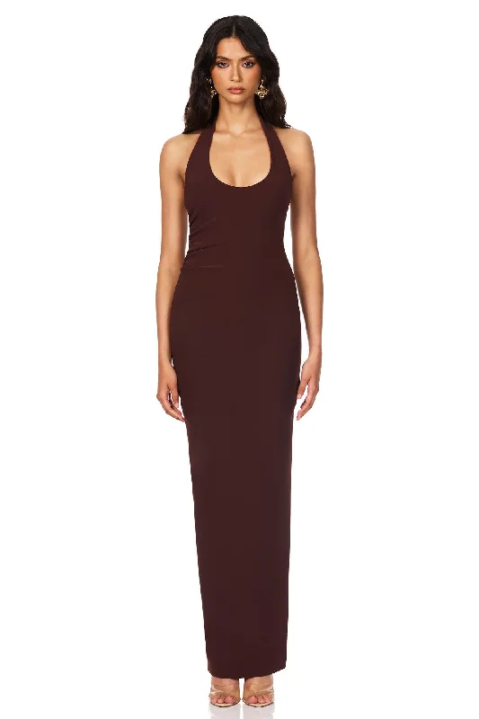 Nookie Natalia Halter Maxi Dress - Chocolate Sleek Design