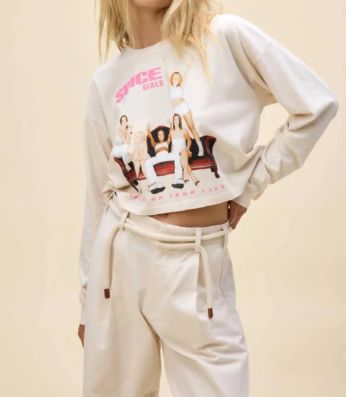 Spice Girls Spice Up Your Life Crop Merch Long Sleeve In Dirty White Trendy Street Style Attire