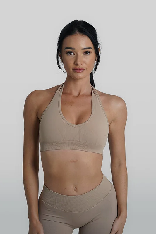 RECOIL HALTER CROP - LATTE Pastel Styles