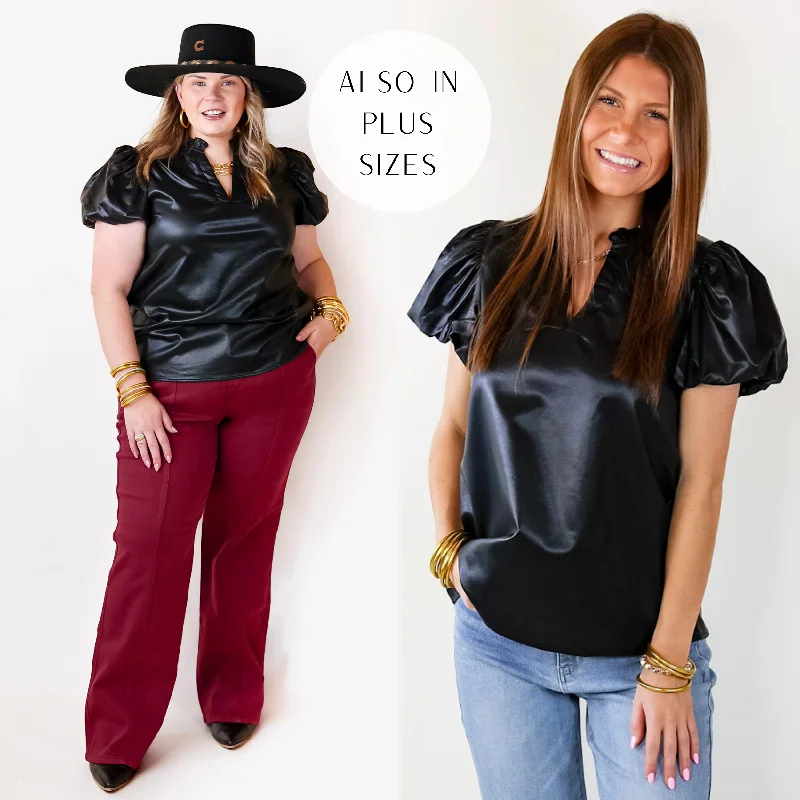 Replay The Night Faux Leather Top with Short Balloon Sleeves in Black Eclectic Style Wardrobe