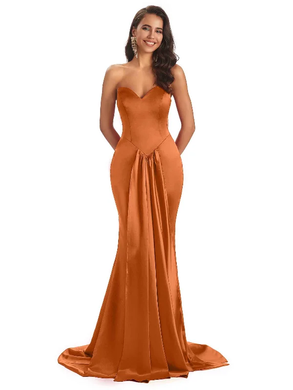 Sexy Soft Satin Sweetheart Long Mermaid Formal Curve Dresses For Wedding Guest Playful Elegance