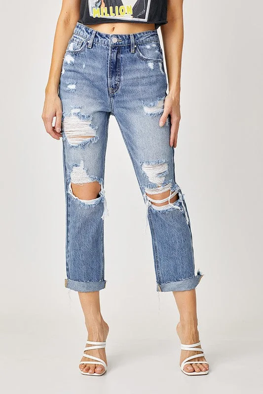 Distressed Straight Leg Jeans Casual Chic Clothing