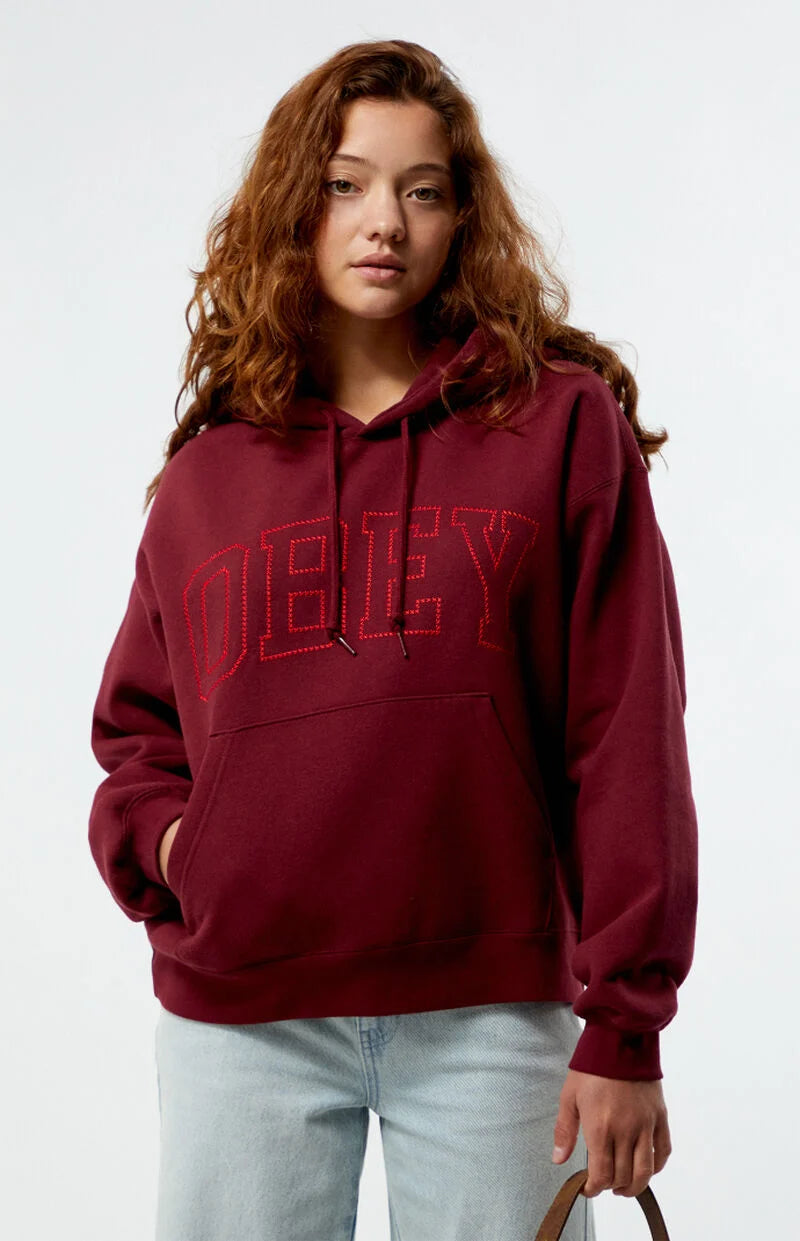 Obey CROSS STITCH COLLEGIATE HOOD - WINE Fashion Forward