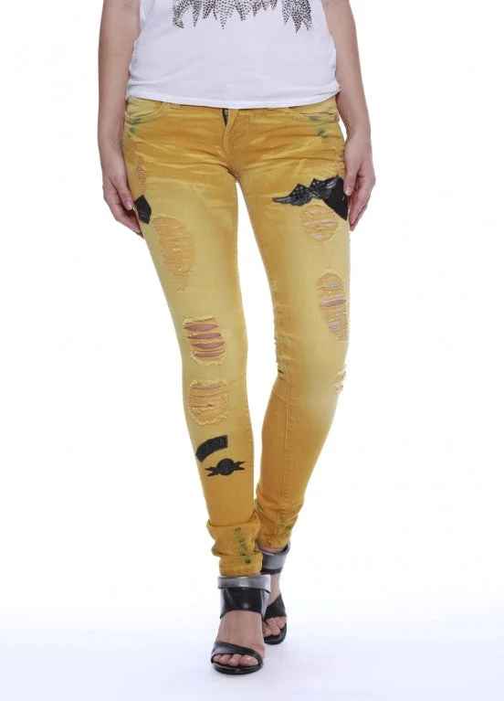 SKINNY WITH PATCHES IN F__UP YELLOW Mega Sales