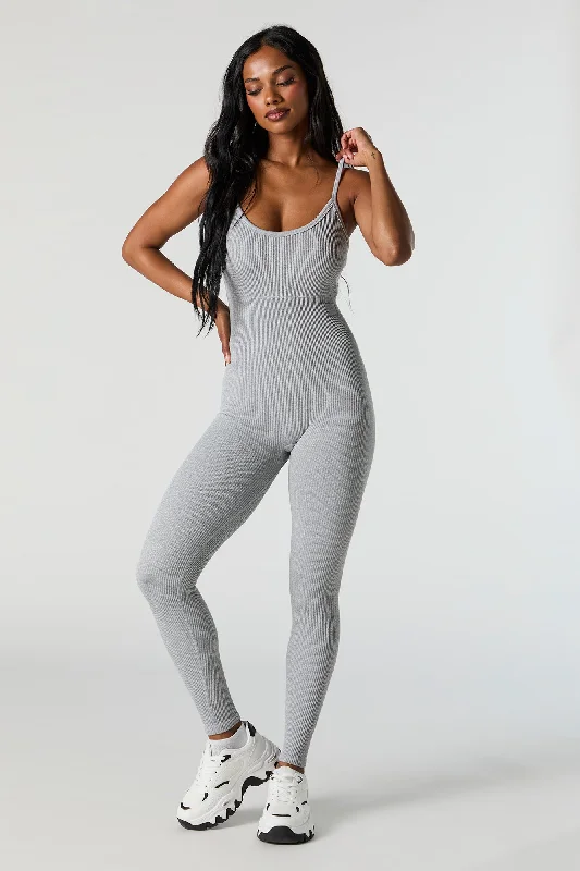 Active Seamless Ribbed Scoop Neck Jumpsuit Trendy Women's Wear Collection