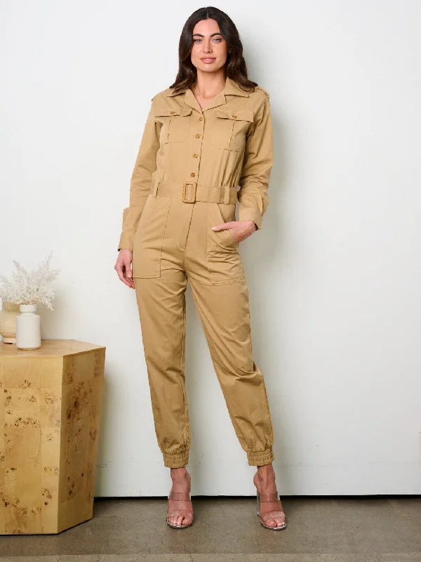 WOMEN'S LONG SLEEVE BUTTON UP POCKETS JOGGER JUMPSUIT Fashionista Favorites