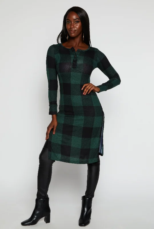 Plaid Side Slit Long Sleeve Tunic Top Effortless Style, Endless Impact