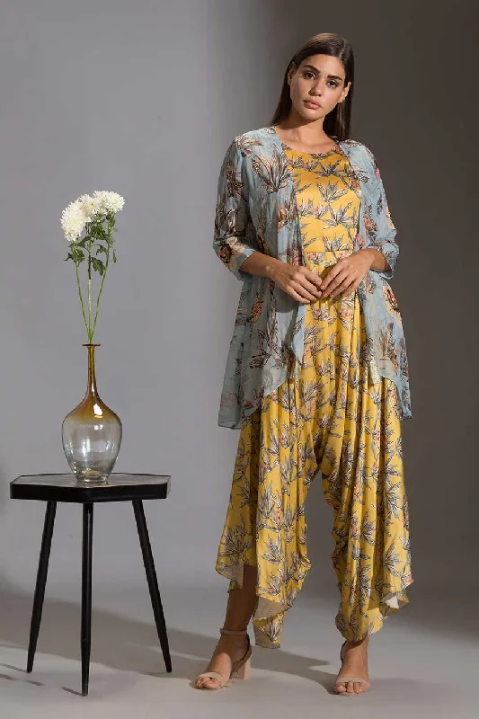 Floral Print Dhoti Jumpsuit & Jacket Set Effortless Style, Endless Impact