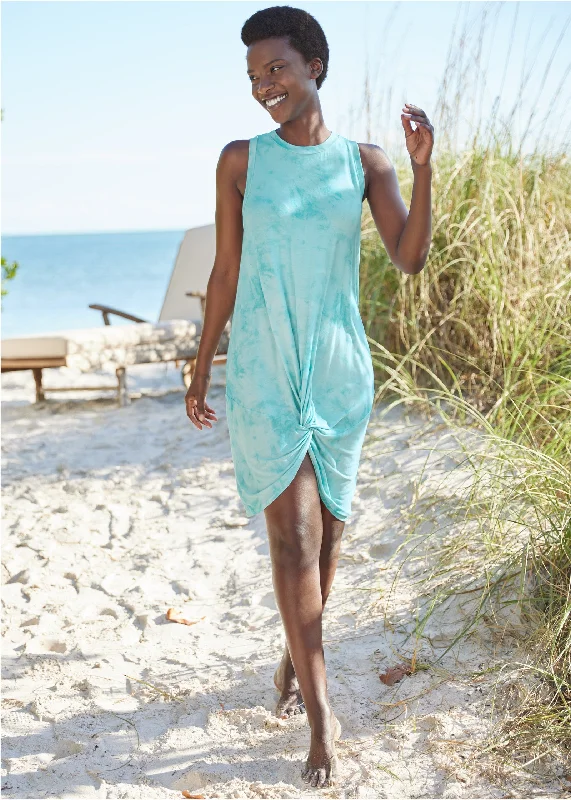 Twist Front Cover-Up Dress - Aqua Reef & Pearl White Insane Discount Onslaught