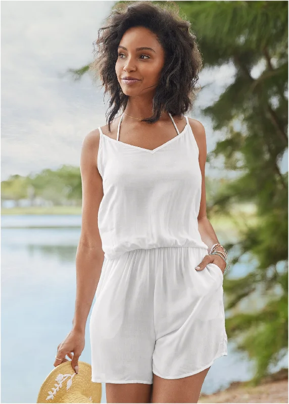 Smocked Back Romper - Pearl White Beat The Heat In Tropical Styles