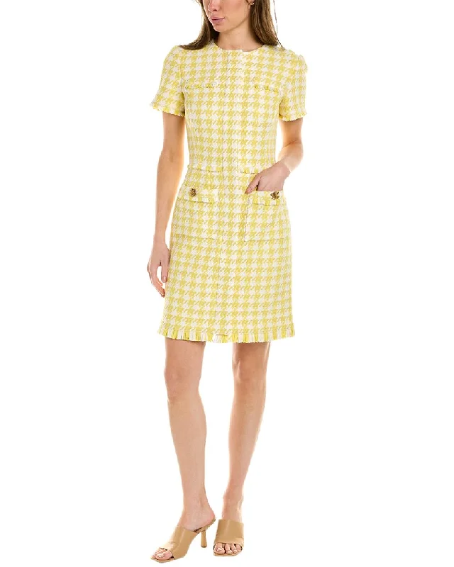 Oscar de la Renta Gingham Tweed Silk-Lined Wool-Blend Sheath Dress Athleisure Wear Promotion