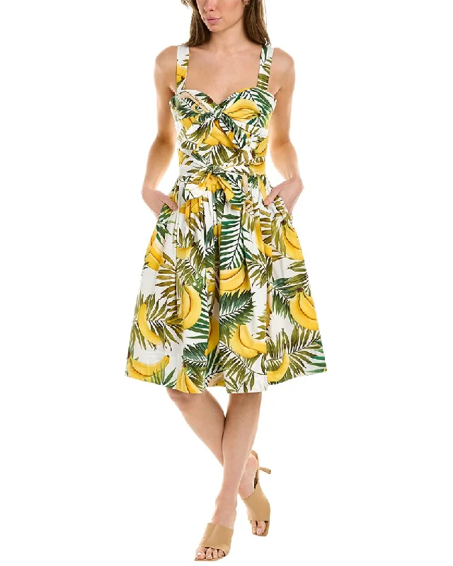 Oscar de la Renta Sweetheart Banana Print A-Line Dress Huge Markdowns