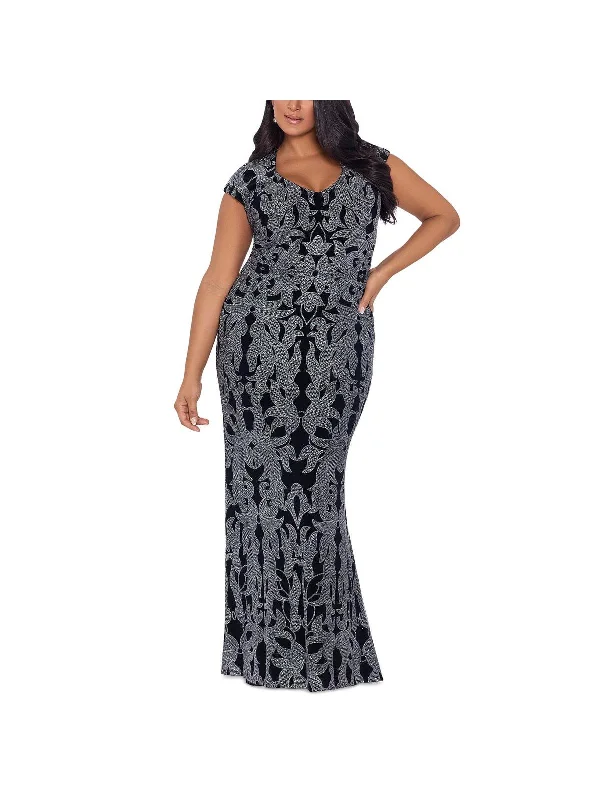 Plus Womens Glitter Cap Sleeve Evening Dress Trend Alert