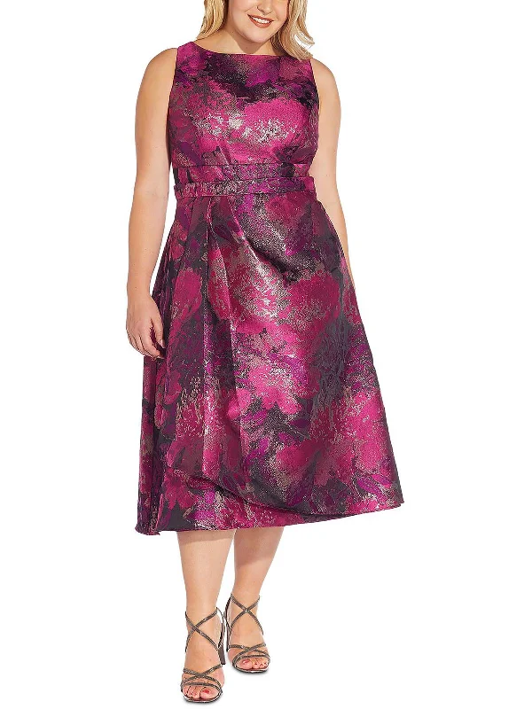 Plus Womens Jacquard Sleeveless Fit & Flare Dress Big Savings On Minimalist Office Styles