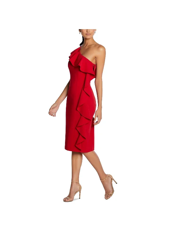 Plus Womens One Shoulder Ruffled Sheath Dress Limited Stock, Big Sale