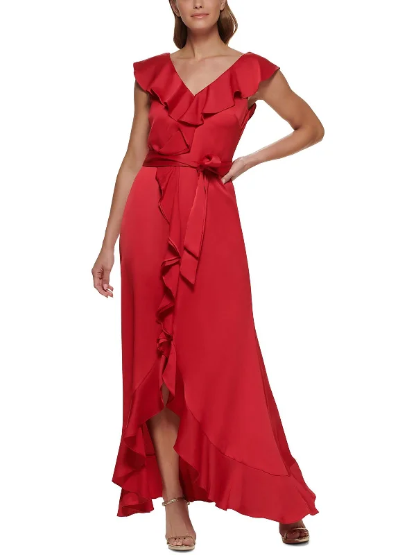 Womens Ruffled V-Neck Evening Dress Now On Sale For Chic Urban Styles