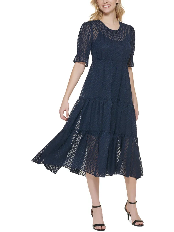 Womens Tiered Elbow Sleeves Midi Dress Limited Stock, Big Discounts