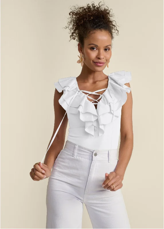 Poplin Ruffle Bodysuit - White Browse Our Top Products